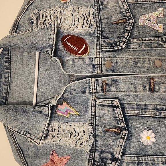 Denim Jacket for Football Mom with Football-Inspired Appliqués - Picture 7 of 16